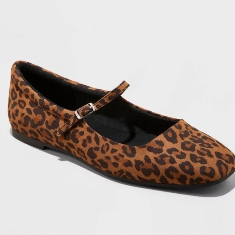 Wild Fable Leopard Print Elsa Mary Jane Flats Square Toe Women's Size 11